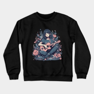 Girl in the Flowers Playing Acoustic Guitar! Crewneck Sweatshirt